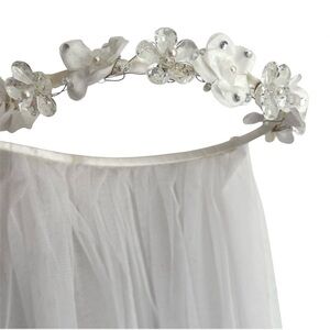 Claire’s White Communion Veil Flower Girl Headband with Pearls & Crystal Flowers